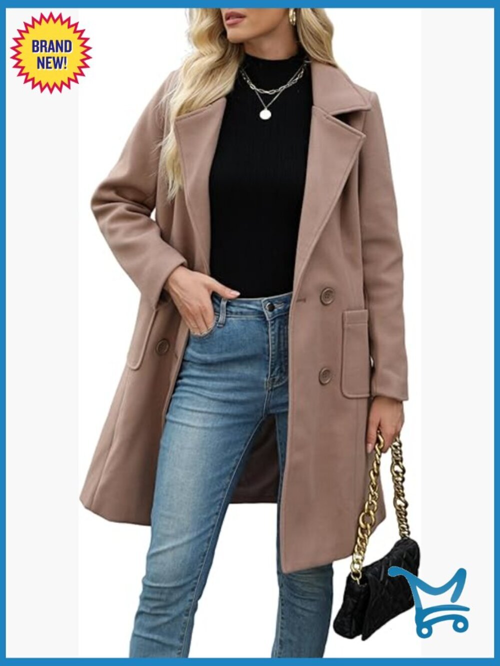 Double-Breasted Notch Lapel Wool Blend Mid-Long Peacoat
